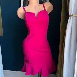 Guess Hot Pink Mini Dress with Ruffle Detail